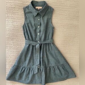 BCBG Girls Chambray Shirt Dress Belted Sleeveless Blue Size M